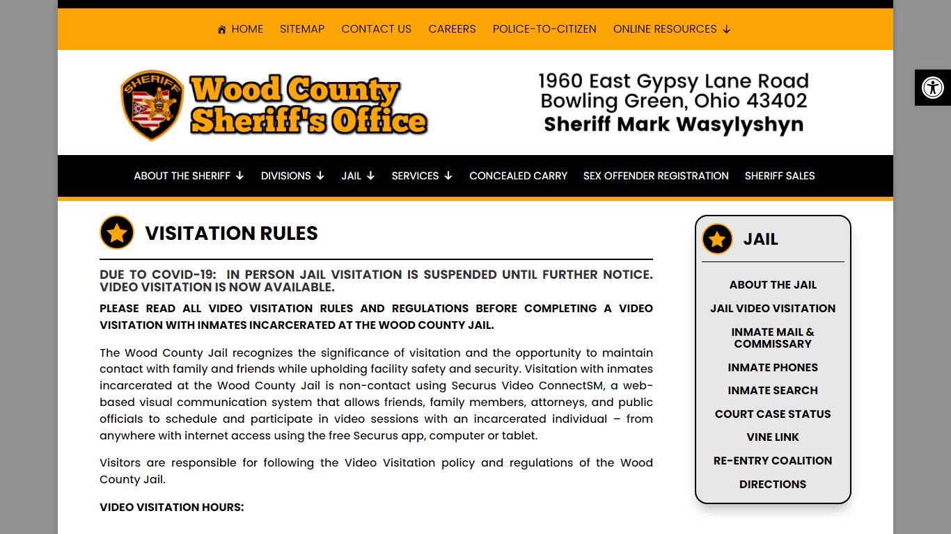 VISITATION RULES | Wood County Sheriff's Office - Sheriff Mark Wasylyshyn