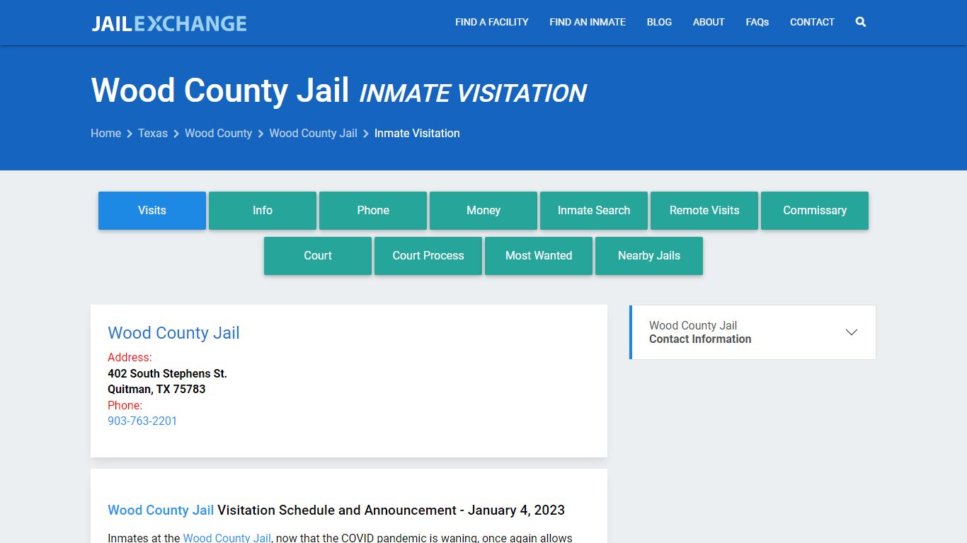 Inmate Visitation - Wood County Jail, TX - Jail Exchange